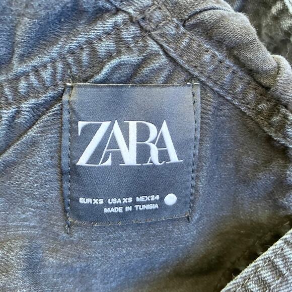 Zara Sz XS Carpenter Bib Overalls Cropped Relaxed Washed Black Utility Grunge - Picture 16 of 16